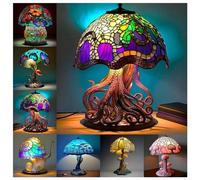 Lámpara mesa setas de pintura, lámpara de noche de resina de setas bohemias 5,9 pulgadas, lámpara de mesa de la serie de plantas de vidrieras hogar, sala de estar, dormitorio, decoración de oficina (