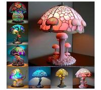 Lámpara mesa setas de pintura, lámpara de noche de resina de setas bohemias 5,9 pulgadas, lámpara de mesa de la serie de plantas de vidrieras hogar, sala de estar, dormitorio, decoración de oficina (