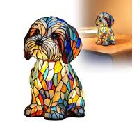 Lámpara Nocturna Perro Corgi y Schnauzer, Lámpara de Mesa LED con Diseño de Perro de Cristal Teñido, Decoración de Habitación Infantil y Sala de Estar, Regalo para Amantes de Mascotas