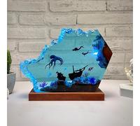 Lámpara Océano, Lámpara Resina Madera, Pintura Perspectiva Tema Océano, Lámpara Resina Océano, Lámpara Resina Mesa Madera, Lámpara Noche, Decoración Dormitorio, Resina Estrella Océano (6*4in)