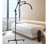 lampara para pestañas profesional,lámpara Media Luna para extensiones de pestañas,22" 30W,Control Remoto,LED Luz de Video 3 temperaturas de color,cabezal giratorio 360°,para tatuadores,maquilladores