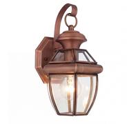 Lámpara pared Metal Cobre Cristal IP44 E27 H:31 cm Linterna Luz Exterior Terraza