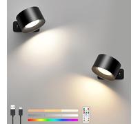 Mexllex Lampara Pared RGB Color 2 Piezas- Aplique Pared Interior Dormitorio Táctil con Controlador, Función de Memoria y Temporizador, Lampara Pared Sin Cable 3 Temperatura Color 3 Brillo