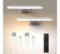 Lampara Pared Sin Cable, Aplique Pared Interior Adhesiva, Luces Led Recargable Para Pinturas Y Marco, Iluminación De Tablero De Dardos, Control Remoto, 3 Temperaturas De Color (Blanco, 2 piezas)