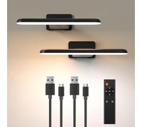 Lampara Pared Sin Cable, Aplique Pared Interior Adhesiva, Luces Led Recargable Para Pinturas Y Marco, Iluminación De Tablero De Dardos, Control Remoto, 3 Temperaturas De Color (Negro, 2 pieza)