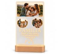 Lámpara personalizada con foto, base LED 22 x 14 cm, imagen y mensaje | Modelo Familia - 3 imágenes - Disponible con placa, luz LED o soporte