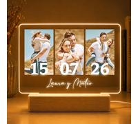 Lampara Personalizada con Foto, Regalos Personalizados para Hombre y Mujer, Placa Metacrilato Luz LED y Base Madera USB, Cuadro Personalizado con Foto, regalo Cumpleaños, Navidad, Boda, Aniversario