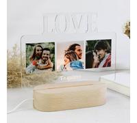 Lámpara Personalizada con Foto y Texto Base Luz Led Madera Decoración Lámina Regalo Novio Novia Pareja Amiga Mamá Papá (LOVE)