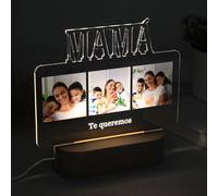 Lámpara Personalizada con Foto y Texto Base Luz Led Madera Decoración Lámina Regalo Novio Novia Pareja Amiga Mamá Papá (MAMÁ)