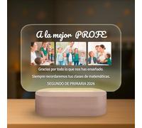Lámpara Personalizada con Fotos y Texto - Regalo para Profesora - Detalle Fin de Curso - Luz LED - Regalo Original para Maestra Infantil o Primaria - Placa de Metacrilato (PROFESORA)