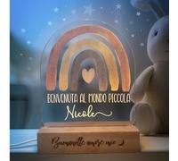 Lámpara personalizada con nombre de luz nocturna para niños recién nacidos con animales idea de regalo nacimiento niño niña bautizo cumpleaños Navidad regalo para bebés personalizado (Arcobaleno)