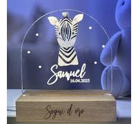 Lámpara personalizada con nombre de luz nocturna para niños recién nacidos con animales idea de regalo nacimiento niño niña bautizo cumpleaños Navidad regalo para bebés personalizado (Cebra)