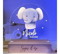 Lámpara personalizada con nombre de luz nocturna para niños recién nacidos con animales idea de regalo nacimiento niño niña bautizo cumpleaños Navidad regalo para bebés personalizado (Elefante)