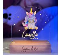 Lámpara personalizada con nombre de luz nocturna para niños recién nacidos con animales idea de regalo nacimiento niño niña bautizo cumpleaños Navidad regalo para bebés personalizado (Unicornio)