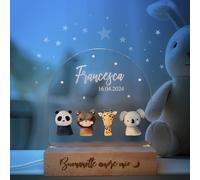Lámpara personalizada con nombre luz nocturna para niños recién nacidos con animales, idea de regalo para nacimiento, niño, niña, bautizo, cumpleaños, Navidad, regalo para bebés personalizado (Jungla)