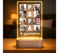 Lámpara Personalizada Papá con Collage Vertical y Nombre Integrado - Regalo Día del Padre Emotivo en Placa LED Metacrilato con Base de Madera Grabable