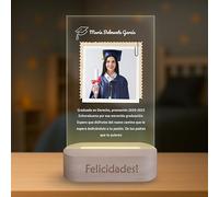 Lámpara Personalizada para Estudiantes con Foto y Mensaje - Regalo Original de Graduación o Selectividad - Luz LED con Placa de Metacrilato - Detalle Emotivo para Fin de Curso (ALUMNOS)