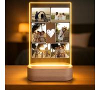 Lámpara Personalizada para Papa con Collage de Fotos - Regalo Día del Padre Familiar con Diseño Corazón, Luz LED en Metacrilato y Base de Madera Opcional