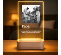 Lámpara Personalizada para Papá con Foto y Mensaje - Regalo Día del Padre Original con Luz LED en Placa de Metacrilato y Base de Madera Grabable Opcional