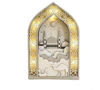 Lámpara Ramadan Mubarak con detalles tallados a mano e iluminación cálida, textura de madera natural para un atractivo decorativo auténtico (B)