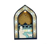 Lámpara Ramadan Mubarak con detalles tallados a mano e iluminación cálida, textura de madera natural para un atractivo decorativo auténtico (E)