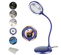 Lámpara Recargable de 5 aumentos Regulables, Manos Libres, Lupa con luz y Soporte, lupas con 28 Luces LED para Personas Mayores, Baja visión, aficiones, Manualidades