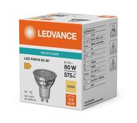 LEDVANCE Par16 80 36º. Bombilla led reflectora Par16 regulable 220-240V 6,1W 3000K 36º GU10. 575 Lumen. Equivalente a 80W. 15.000 Horas. 54 X 50mm. Luz cálida