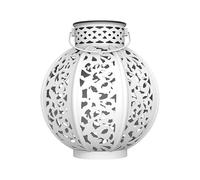 Lámpara solar blanca vintage metálica, diseño decorativo, energía solar, ideal para iluminar jardines y patios exteriores.