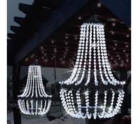 Lámpara solar colgante para exteriores, 30 luces blancas frías, lámpara de araña de cuentas acrílicas con ganchos en S, linterna moderna para jardín, patio, cenador, decoración, 28 pulgadas de alto