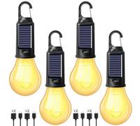 Lámpara solar de camping, 4 unidades, luces de camping, recargables, linterna de camping con mosquetón, linterna LED para camping, lámpara de camping, lámpara de camping para emergencias, senderismo,