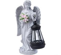 Lámpara solar de columna romana antigua, diseño de ángel arrodillado, escultura de resina resistente a la intemperie para jardín y patio, luz nocturna suave como recuerdo de amor, gris para decoración