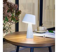 Lámpara solar de mesa Lindby LED Lirinor, blanca, plástico, Ø 13cm