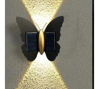 Lámpara solar de pared con diseño de mariposa, IP65 impermeable para uso en interiores y exteriores, ofrece iluminación hacia arriba y hacia abajo para un mejor ambiente de jardín