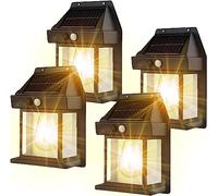 Lámpara solar de pared de tungsteno para exteriores, 2023 con sensor de movimiento inalámbrico del atardecer al amanecer, lámpara de pared LED, luz de seguridad solar impermeable IP65, iluminación