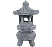 Lámpara Solar Pagoda Jardín, 10x10x32 cm Resina Zen Luz Exterior, Impermeable IP44, Operación Automática Día/Noche, Tranquil Iluminación de Noche para Patios y Céspedes (C)