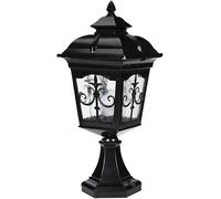 Lámpara solar para exteriores, resistente al agua, con tapa de poste negra, base hexagonal, luz de montaje en pilar, lámpara de columna de poste exterior de vidrio de agua para patio, jardín, garaje