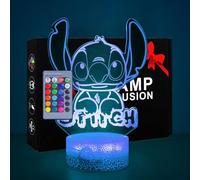 Lámpara Stitch: Luz Nocturna Infantil 3D Ilusión con Control Remoto y Función Táctil, 16 Colores, Regalos Originales para Niñas y Niños, Decoración Dormitorio Lilo y Stitch, Ideal Cumpleaños y Navidad