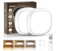 Lampara Techo Recargable USB con Sensor de Movimiento 2 Piezas, 550LM Bateria 12000mAh IP54 Impermeable Plafon LED Techo con Pilas y Mando, Luz Techo Sin Cable y Sin Enchufe para Pasillo Baño Garaje