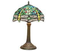 Lámpara Tiffany de 12 pulgadas con vitrales, lámpara de mesa vintage hecha a mano con diseño de libélula azul y verde, lámpara de escritorio for lectura, mesita de noche, dormitorio, sala de estar, of