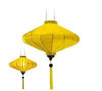 Lámpara tradicional asiática de seda amarilla P, diámetro 39 cm - Linterna de Hoi an de tela, bambú y madera, hecha a mano - Decoración de Asia y artesanía de Vietnam (P20-J)