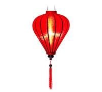 Lámpara tradicional asiática de seda roja M, diámetro 29 cm - Linterna de Hoi an de tela, bambú y madera, hecha a mano, decoración de Asia y artesanía de Vietnam (M20-R)