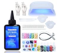 Lámpara ultravioleta + resina ultravioleta 100g, actualización de la fórmula resina ultravioleta transparente de cristal + pigmento + lentejuelas + herramientas + guantes de joyería