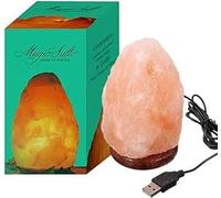 Lámpara USB de sal del Himalaya - ROSA NATURAL - Lámpara de escritorio con base de madera y LED. LUZ FIJA