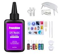 Lámpara UV + 100g Cura Rápida Clara Resina UV Duro Bajo Odor + Color Pigmento + Molde + Herramienta + Guante para la fabricación de joyería, fundición, recubrimiento y artesanía de bricolaje