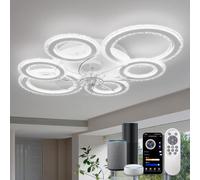 Lámpara Ventilador Techo Inteligente Regulable, Control por Voz y App vía Bluetooth (Sin WiFi), Ventilador de Techo con Luz Diseño 6 Anillos Moderno, Incluye Mando para Salón, Dormitorio, Blanco