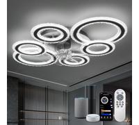 Lámpara Ventilador Techo Inteligente Regulable, Control por Voz y App vía Bluetooth (Sin WiFi), Ventilador de Techo con Luz Diseño 6 Anillos Moderno, Incluye Mando para Salón, Dormitorio, Negro