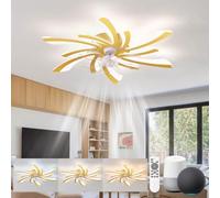 Lampara Ventilador Techo Silencioso Compatible con Alexa y Google Assistant, 78cm Ventiladores de Techo con Luz Dormitorio, Motor Dc, Función de Memoria Temporizador Lamparas Ventilador, Dorado