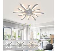 Lampara Ventilador Techo Silencioso Compatible con Alexa y Google Assistant, 78cm Ventiladores de Techo con Luz Dormitorio, Motor Dc, Función de Memoria Temporizador Lamparas Ventilador, Plateado
