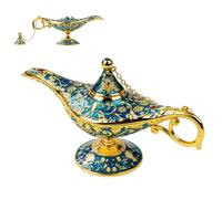 Lámpara vintage de Aladdin de metal, con leyenda tallada en huecos, lámpara mágica de Aladdin, decoración de mesa