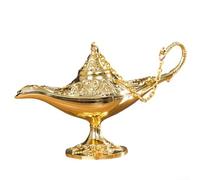 Lámpara vintage para leyenda para estilo Aladdin con estampado floral detallado de aleación de zinc, decoración de mesa, lámpara artesanal para exhibición de coleccionista (dorado)